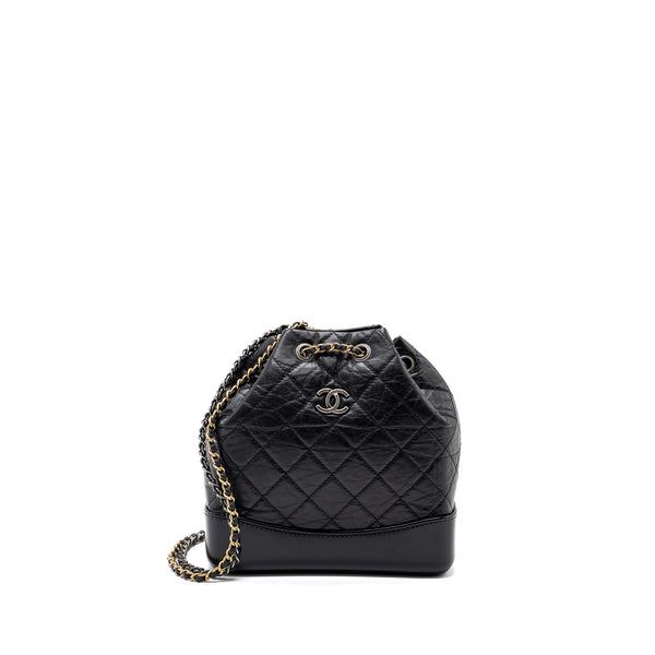 Chanel Small Gabrielle Backpack Aged Calfskin Black Ruthenium Hardware (microchip)