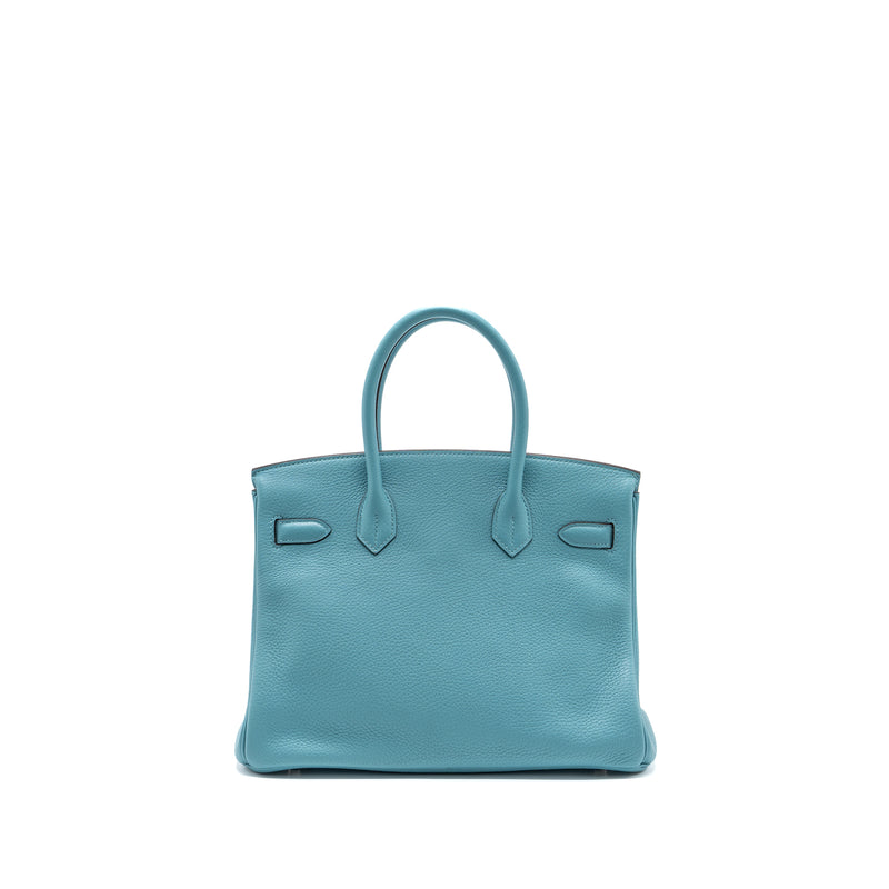 Hermes birkin 30 Clemence 3Z blue Saint Cyr SHW stamp T