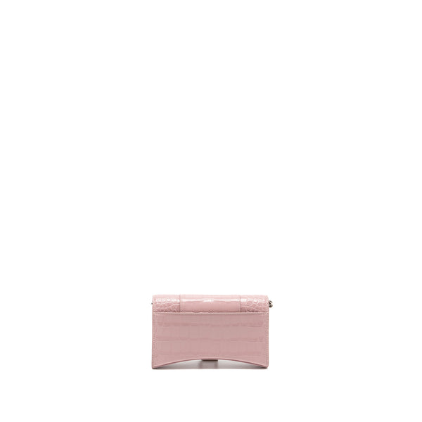 Balenciaga Hourglass Wallet on Chain Croc-Embossed Calfskin Pink SHW