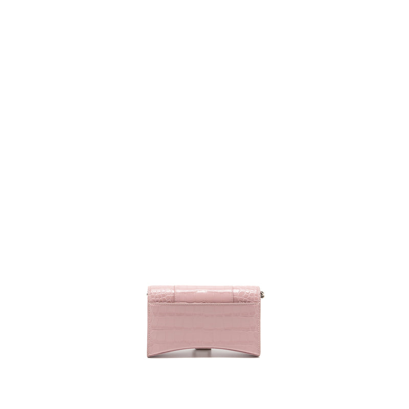 Balenciaga Hourglass Wallet on Chain Croc-Embossed Calfskin Pink SHW