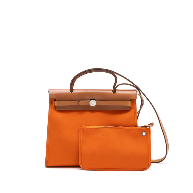 Hermes Herbag 31 Zip Bag Canvas/Hunter Orange SHW Stamp Square R