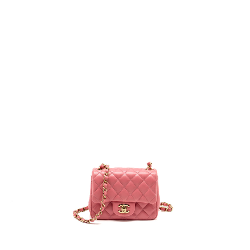 Chanel Mini Square Flap Bag Lambskin PInk LGHW (Microchip)