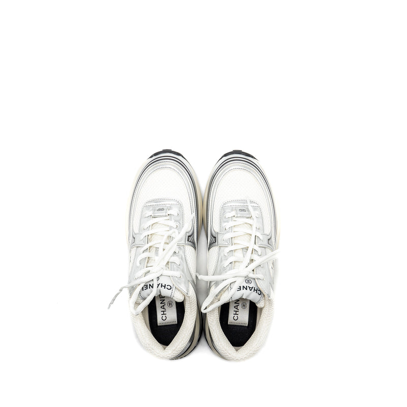 CHANEL Size 36.5 Metallic Trainer/Sneaker Silver/White