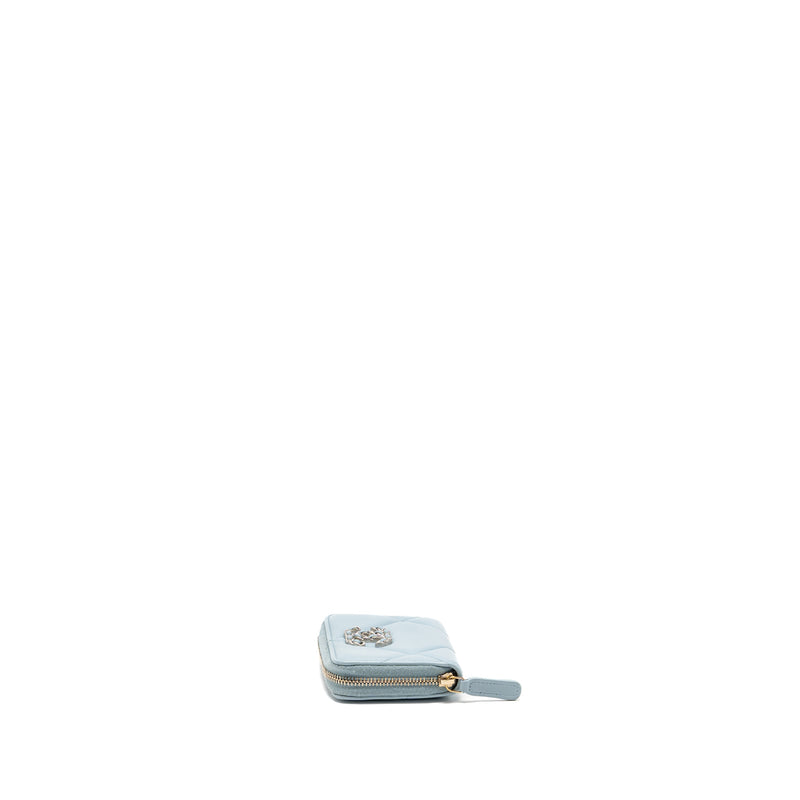 Chanel 19 zip coin purse lambskin light blue SHW (microchip)