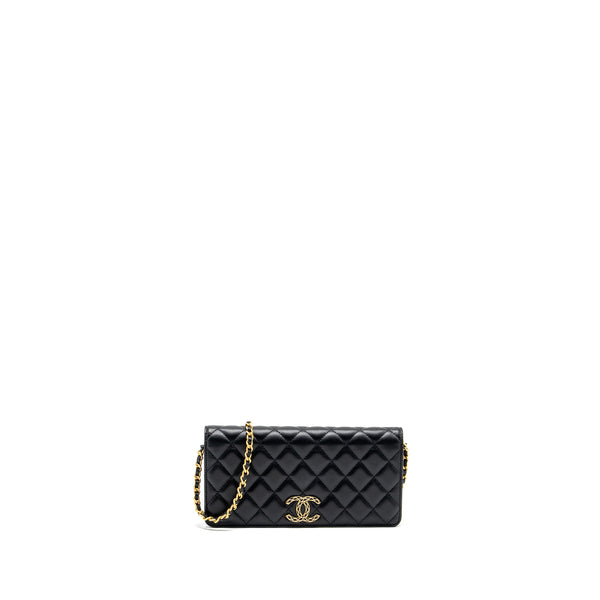 Chanel 23A clutch with chain lambskin black GHW (microchip)