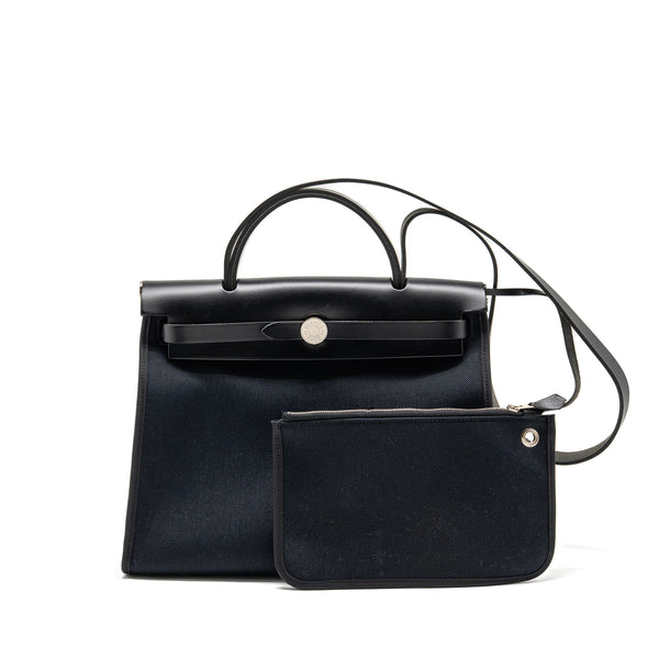 Hermes Herbag 31 Zip Bag canvas / hunter leather black SHW stamp C