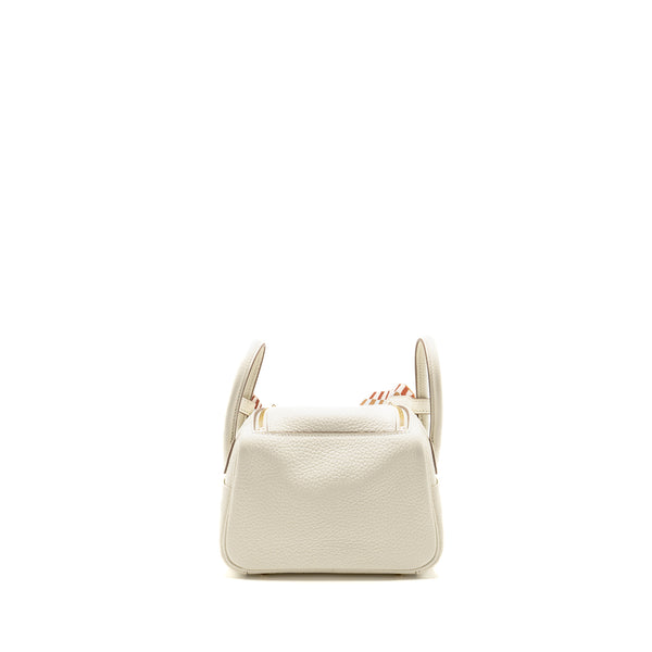 Hermes Mini Lindy Clemence Mushroom / Nata with multicolor strap GHW stamp B