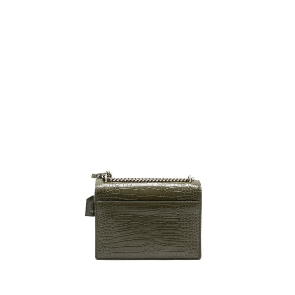 Saint Laurent/YSL Sunset Bag Croc-Embossed Calfskin Khaki SHW