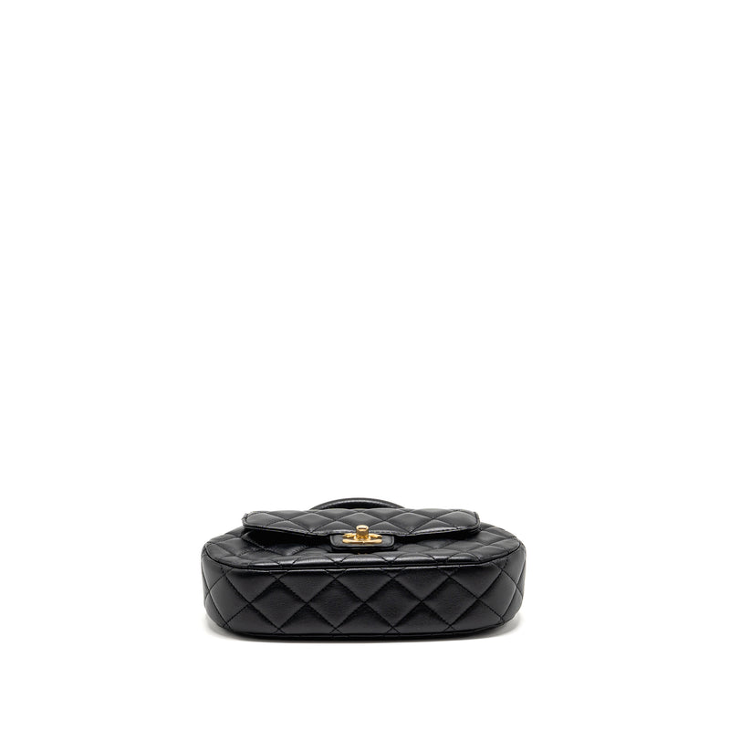Chanel 24c Top Handle Flap Bag Quilted Lambskin Black GHW (microchip)