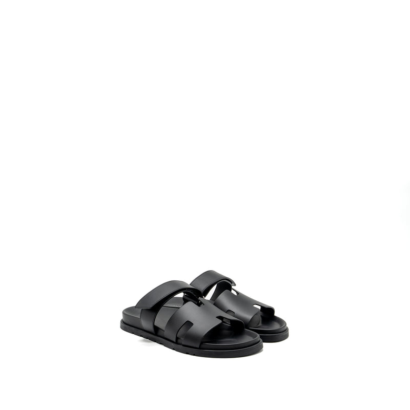 Hermes Size 44 Chypre Sandals Calfskin Black