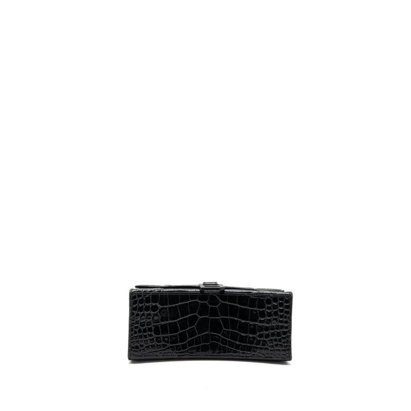 Balenciaga Hourglass S Croc-Embossed Calfskin So Black