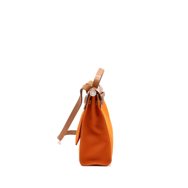 Hermes Herbag 31 Zip Bag Canvas/Hunter Orange SHW Stamp Square R