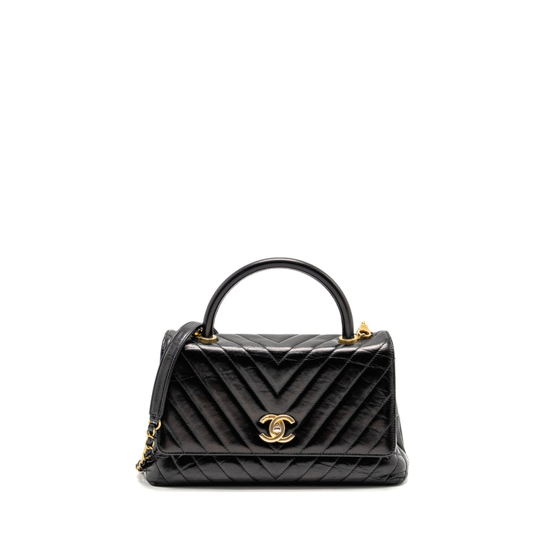 Chanel Medium Coco Handle Chevron Calfskin Black GHW