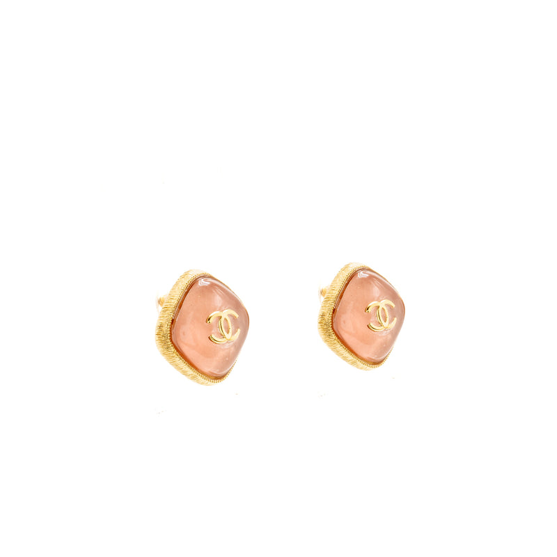 Chanel Square CC Logo Earrings Pink, Gold Tone