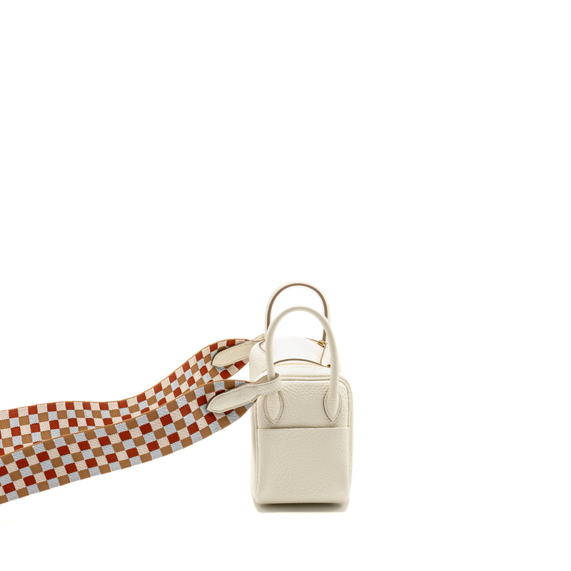 Hermes Mini Lindy Clemence Mushroom / Nata with multicolor strap GHW stamp B