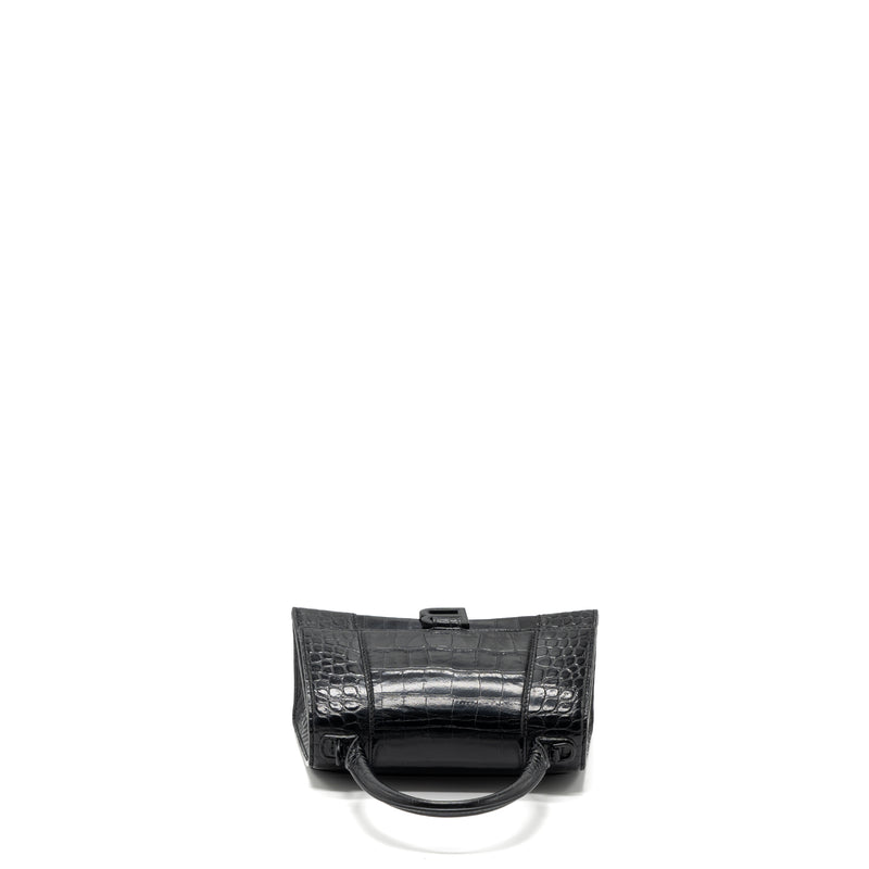 Balenciaga Hourglass S Croc-Embossed Calfskin So Black