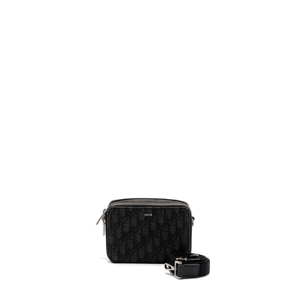 Pouch with Strap Black Dior Oblique Galaxy Leather
