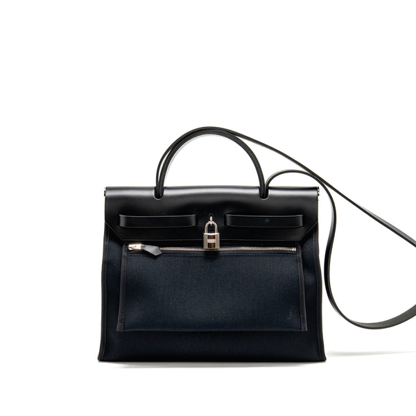 Hermes Herbag 31 Zip Bag canvas / hunter leather black SHW stamp C