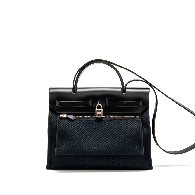 Hermes Herbag 31 Zip Bag canvas / hunter leather black SHW stamp C