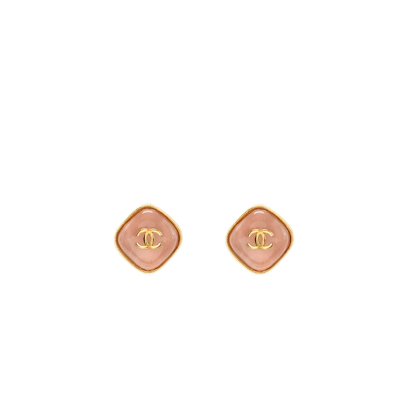 Chanel Square CC Logo Earrings Pink, Gold Tone