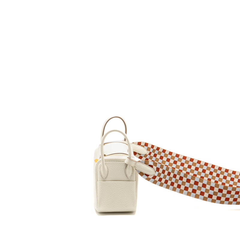 Hermes Mini Lindy Clemence Mushroom / Nata with multicolor strap GHW stamp B