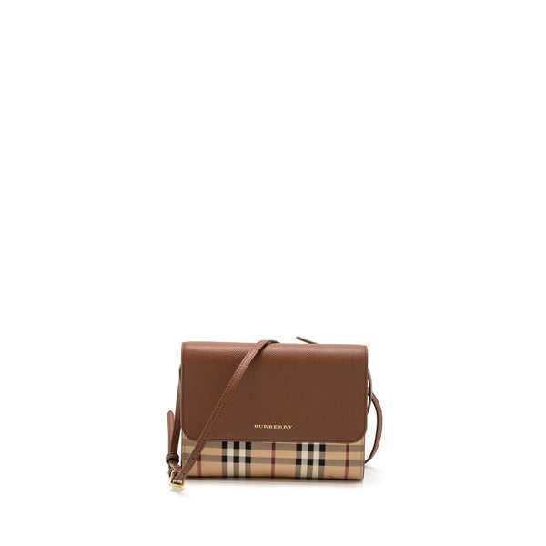 Burberry Flap Messenger Crossbody Bag Calfskin Brown/Multicolour GHW