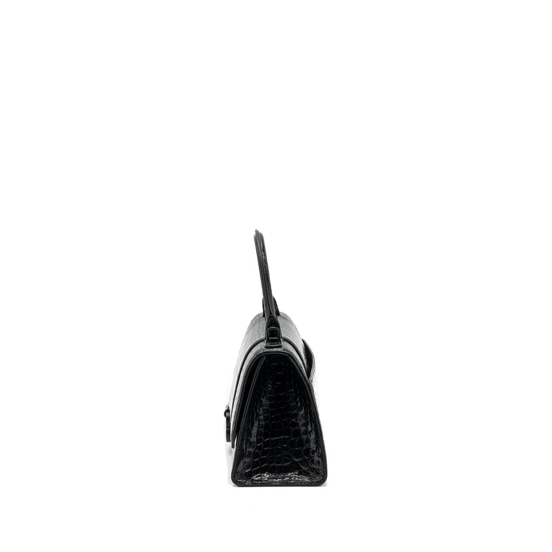 Balenciaga Hourglass S Croc-Embossed Calfskin So Black