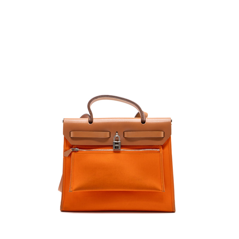 Hermes Herbag 31 Zip Bag Canvas/Hunter Orange SHW Stamp Square R