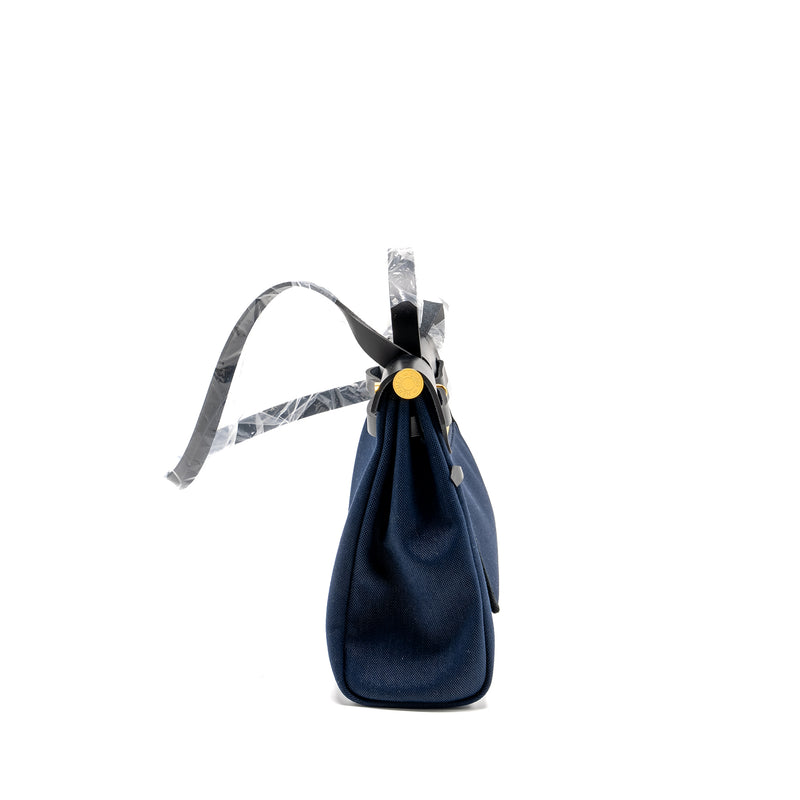 Hermes Herbag 31 zip bag canvas / Leather blue marine / black GHW stamp U