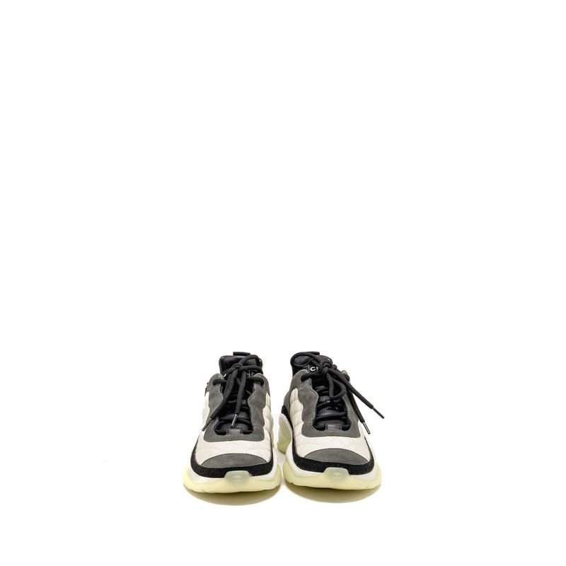 Chanel Size 37 CC and Letter Logo Sneakers Suede/Fabric Black/White