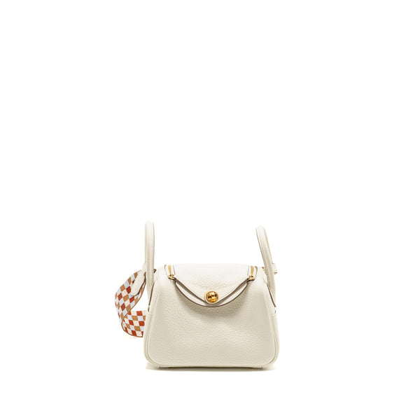 Hermes Mini Lindy Clemence Mushroom / Nata with multicolor strap GHW stamp B
