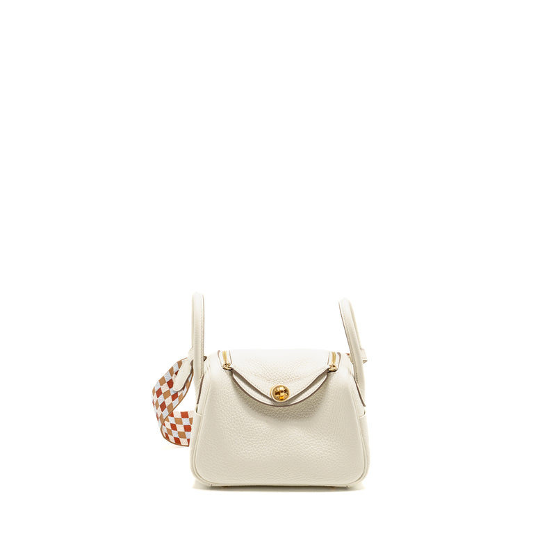 Hermes Mini Lindy Clemence Mushroom / Nata with multicolor strap GHW stamp B