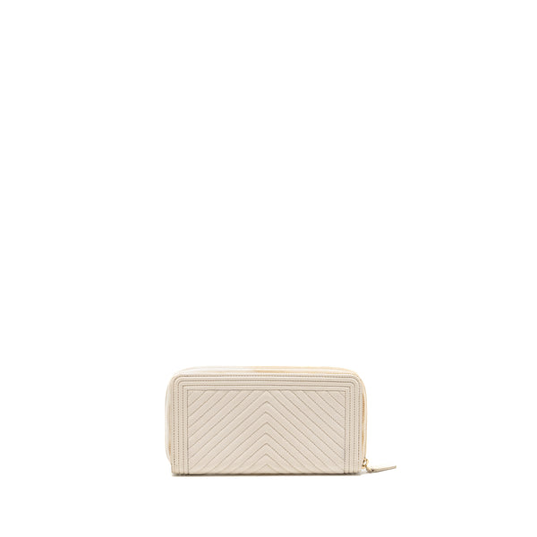 Chanel chevron boy zip long wallet caviar white LGHW