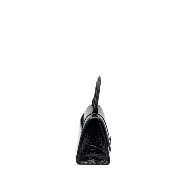 Balenciaga Hourglass S Croc-Embossed Calfskin So Black