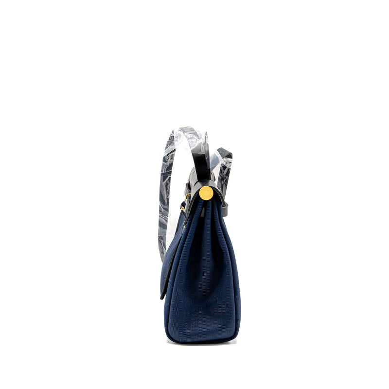 Hermes Herbag 31 zip bag canvas / Leather blue marine / black GHW stamp U