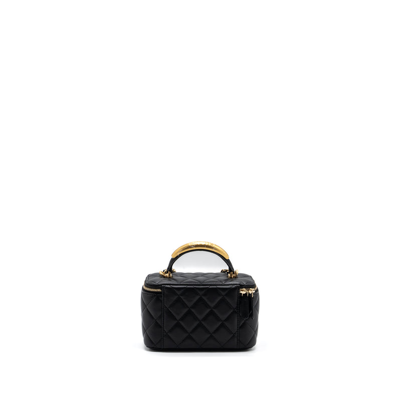 Chanel top handle long vanity with chain lambskin black GHW (microchip)