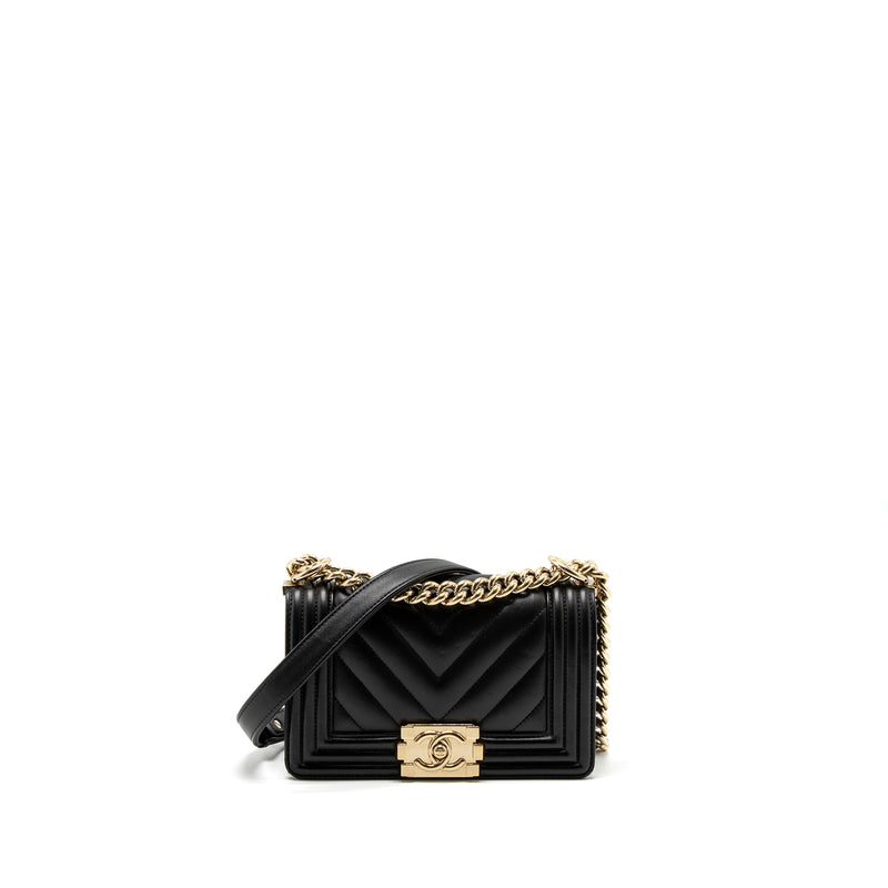 Chanel Small Chevron Boy Bag Lambskin Black GHW