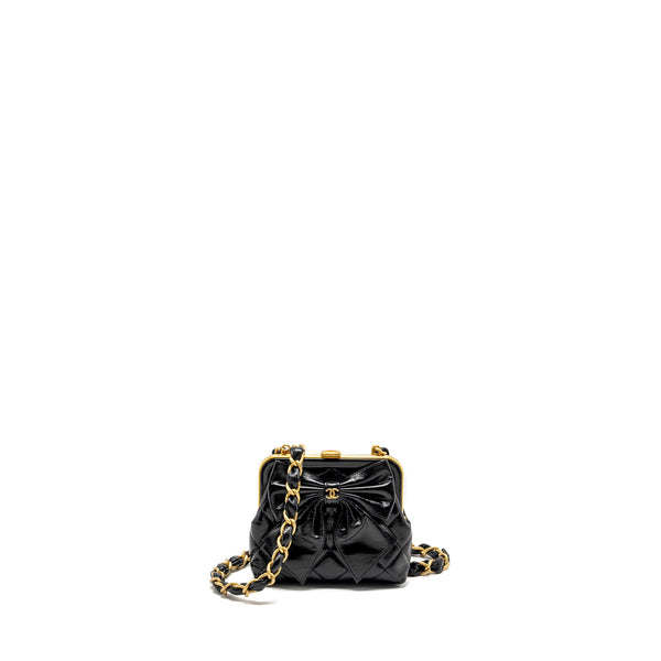 Chanel 24A Bowknot Clutch With Chain patent Crumpled Lambskin/Shiny Lambskin Black GHW (microchip)