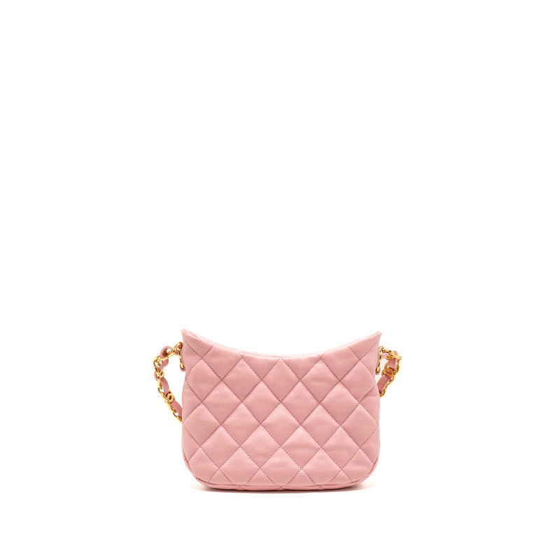 Chanel 22k Hobo Shoulder Bag with Logo Chain Lambskin Pink GHW (microchip)