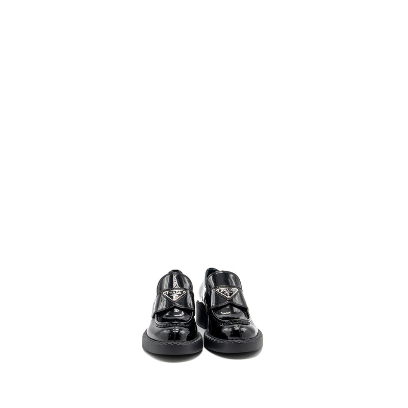 Prada Size 34.5 Loafers Patent Black SHW
