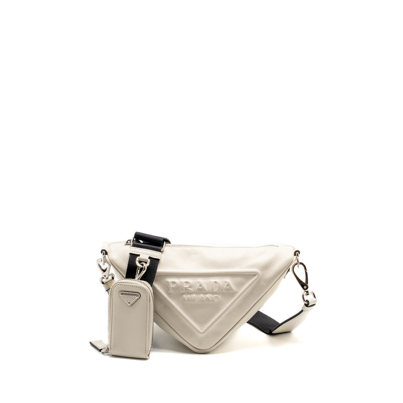 Prada Triangle Shoulder Bag Leather White SHW