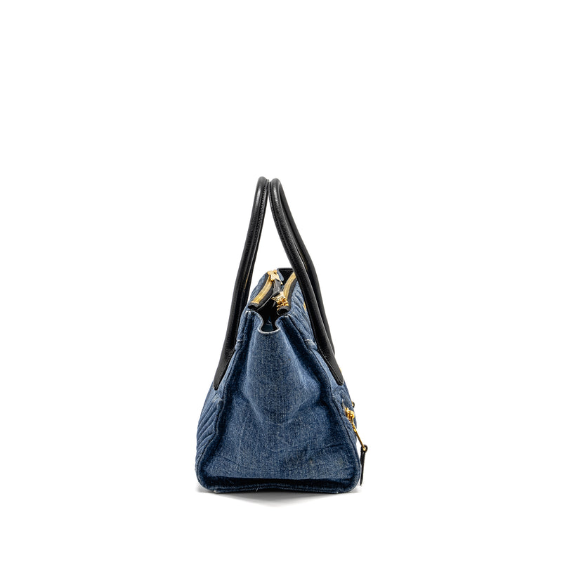 Miu Miu Small Biker Top Handle Satchel Denim Navy Blue GHW