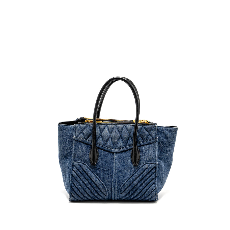 Miu Miu Small Biker Top Handle Satchel Denim Navy Blue GHW