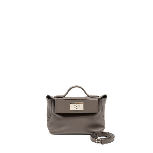 Hermes Mini 2424 24/24-21 Bag evercolor / swift gris etain SHW stamp Z
