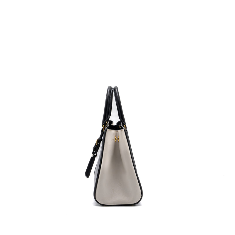 Prada tote bag Saffiano calfskin black / white GHW