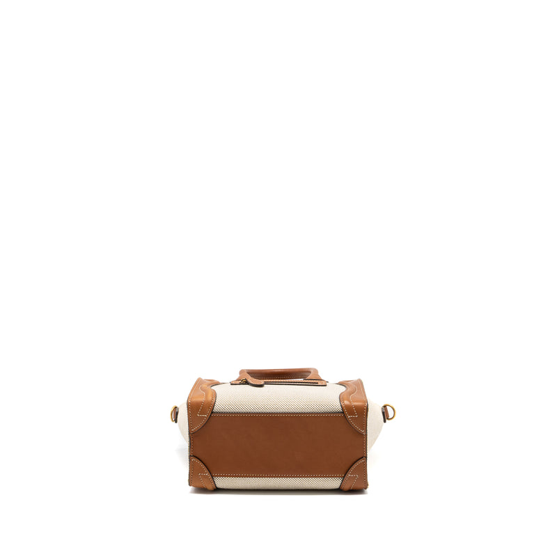 Celine Nano Luggage Bag Canvas/Leather Tan/White GHW