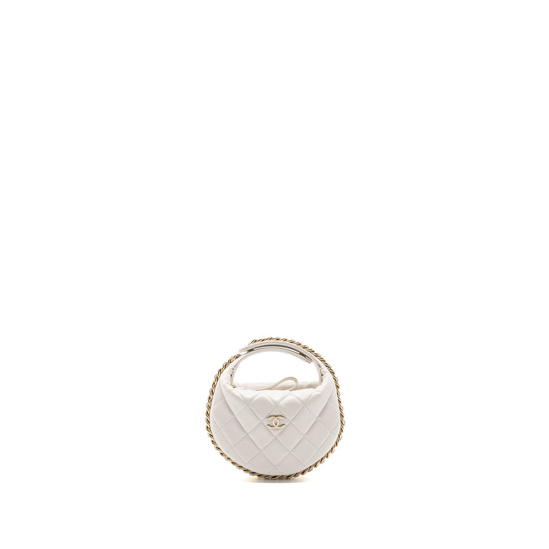 Chanel 23C round clutch lambskin white LGHW (microchip)