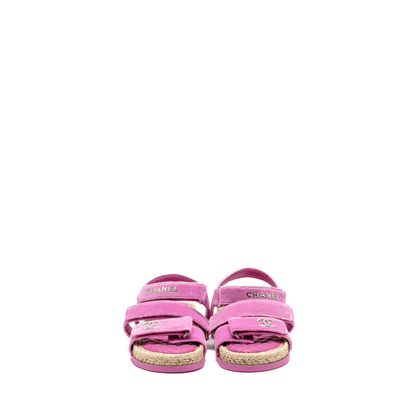 Chanel Size 37 Dad Sandals Velvet/Espadrille/Leather Pink SHW