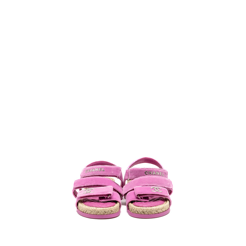 Chanel Size 37 Dad Sandals Velvet/Espadrille/Leather Pink SHW
