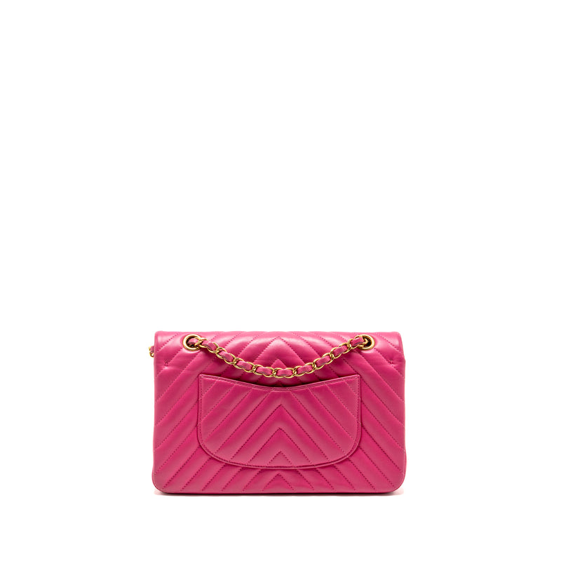 Chanel Medium chevron Classic Double flap bag lambskin pink GHW